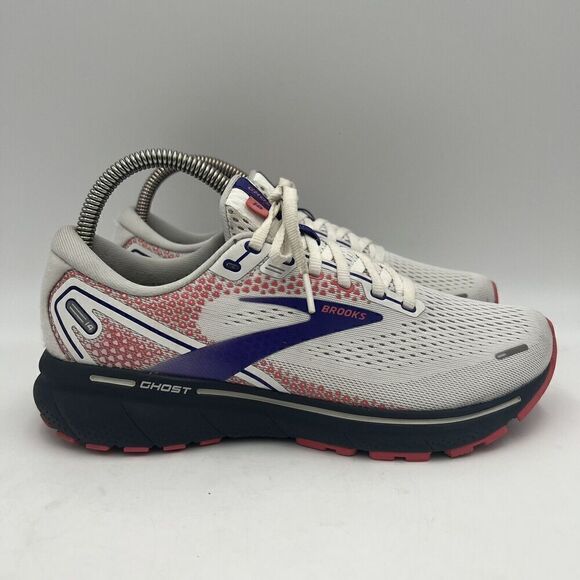 Sz US 9 EUR 40.5 UK 7- Brooks Ghost 14 White Purple Coral Shoe Sneakers Lace Up - Picture 1 of 10